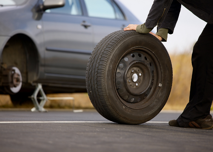 changing a flat tire